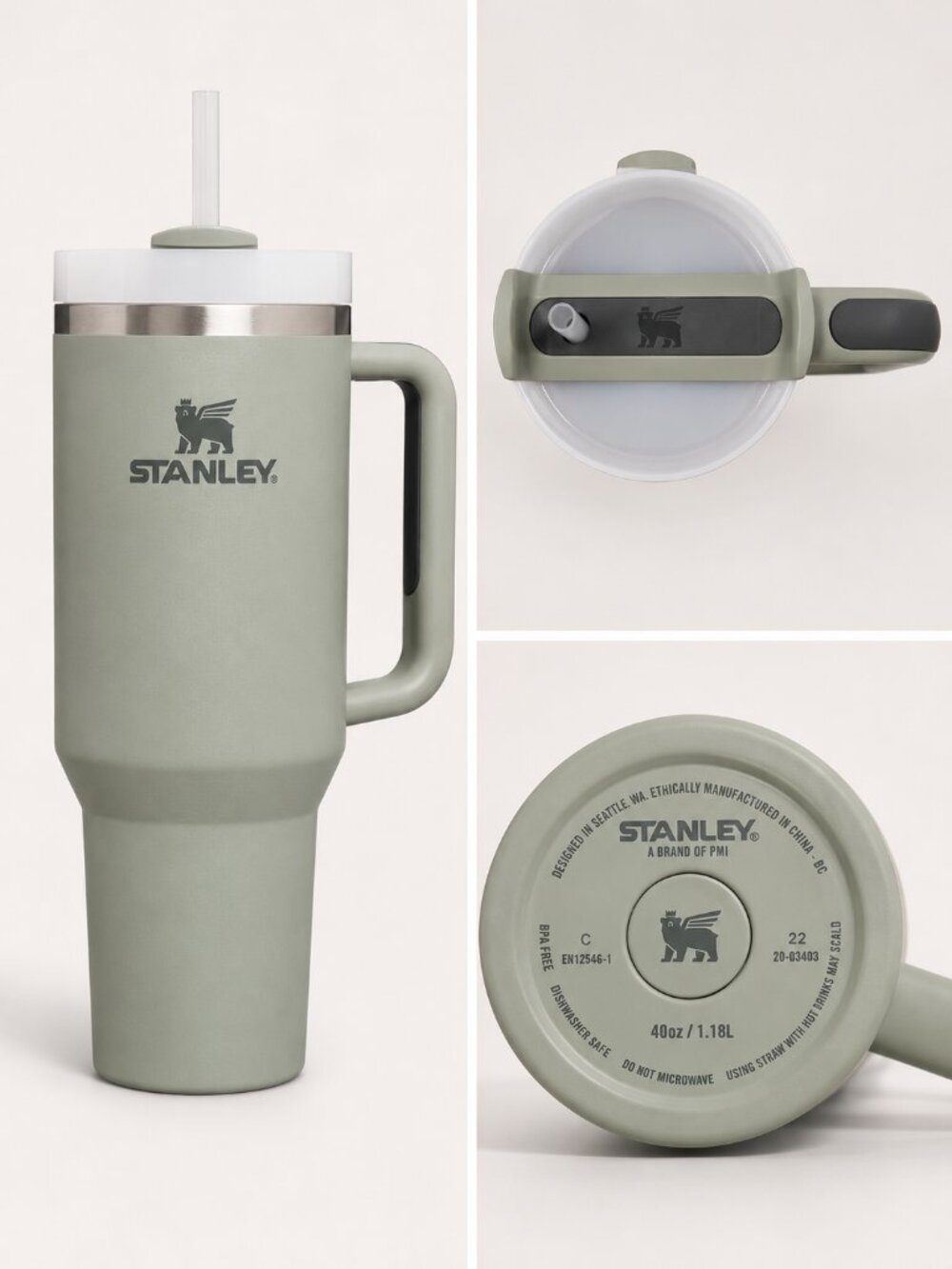 STANLEY Quencher H2.0 FlowState 40 oz Tumbler Eucalyptus Green Handle Cup